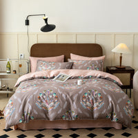 HKM-337683 Pastoral Style Double-Strand Long-Staple Cotton Printed Quilt Cover Set with Duvet Cover and Pillowcases