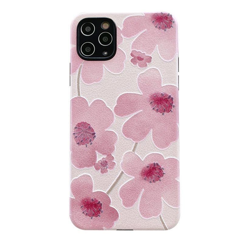 HKM-337939 Flower-Themed Soft Rubber Phone Case for Apple Devices - All-Inclusive Design with Lanyard Hole