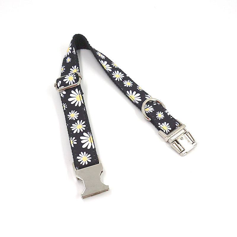 HKM-3379901 Trendy Black Polyester Pet Towing Rope with Environmental Daisy Print