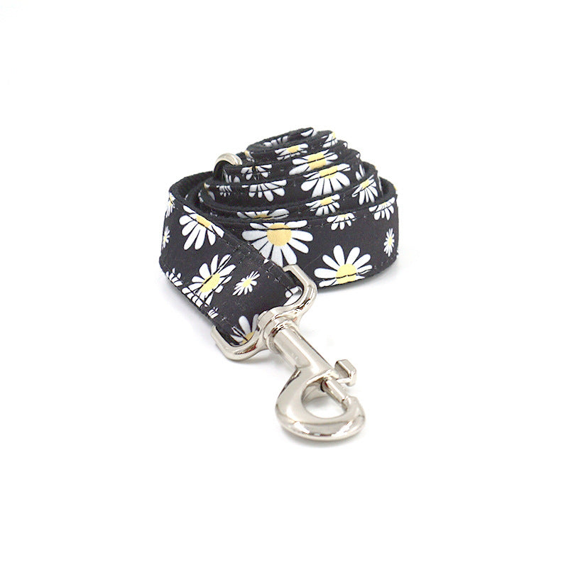 HKM-3379901 Trendy Black Polyester Pet Towing Rope with Environmental Daisy Print