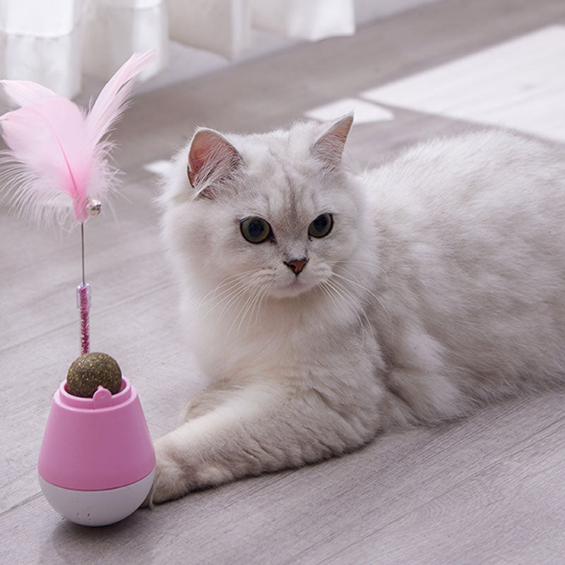HKM-3380925 Catnip Ball Tumbler Toy for Cats – 10cm x 6.5cm x 20cm in Pink, Green, or Grey
