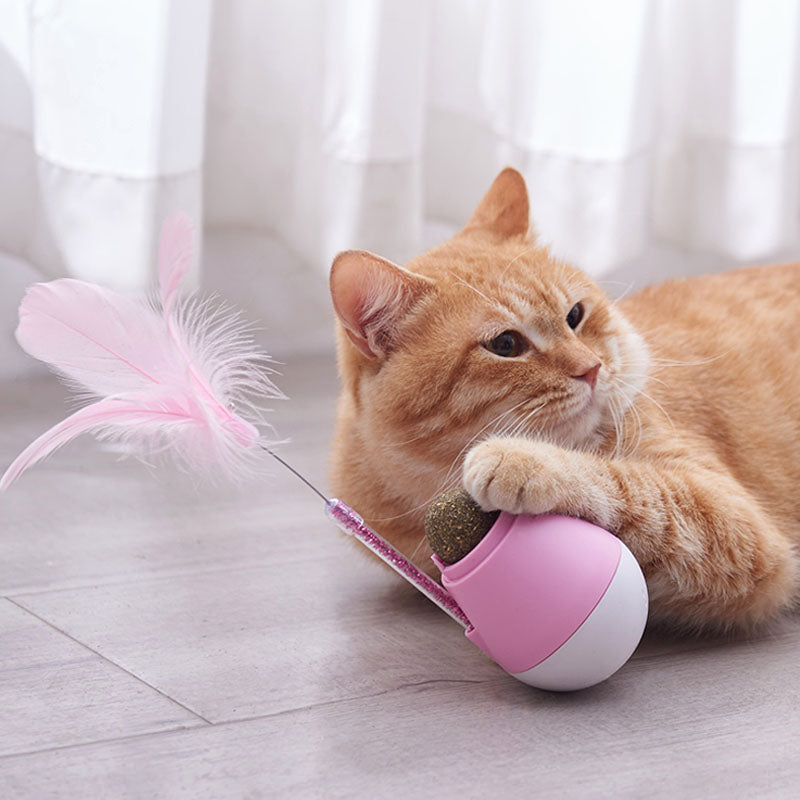 HKM-3380925 Catnip Ball Tumbler Toy for Cats – 10cm x 6.5cm x 20cm in Pink, Green, or Grey