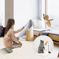 HKM-338131 Feather Bell Rainbow Cat Toy with Removable Replacement Heads and Suction Cup