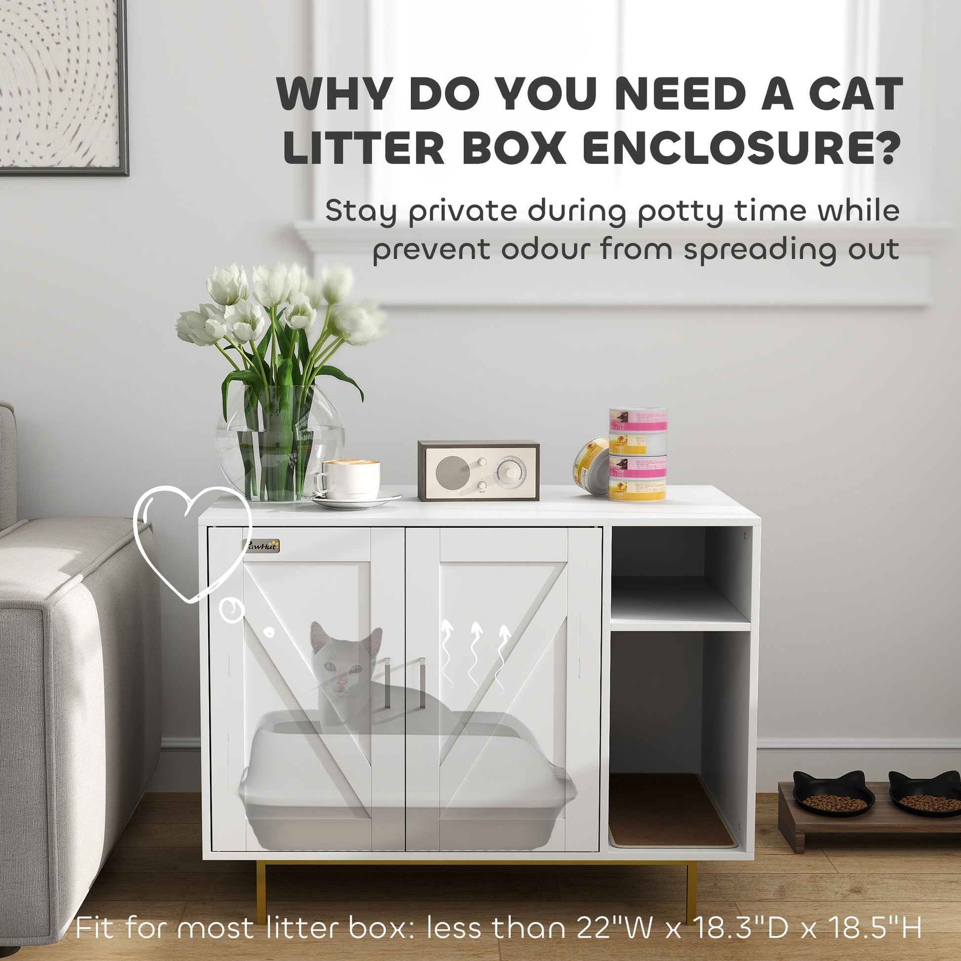 HKM-3381565 Stylish Cat Litter Box Enclosure with Storage Compartment and Scratching Mat