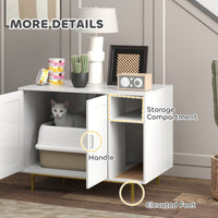 HKM-3381565 Stylish Cat Litter Box Enclosure with Storage Compartment and Scratching Mat