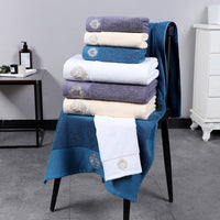 HKM-338259 Thickened Lint-Free Cotton Bib Towel - Soft, Durable & Exquisite Edging - Available in White, Yellow, Blue, Grey (70x140 cm)