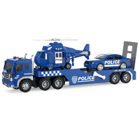 HKM-338323 3 in 1 Friction Toy Vehicle Set - Helicopter, Police Car, and Truck Trailer for Kids aged 2 to 14 Years