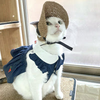 HKM-3383485 Lace-Up Sun Protection Hat for Cats in Black or Coffee with Checker Pattern