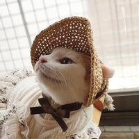 HKM-3383485 Lace-Up Sun Protection Hat for Cats in Black or Coffee with Checker Pattern