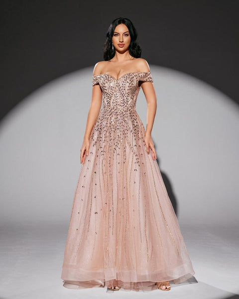 HKM-338387 Elegant Pink Evening Gown for Special Occasions