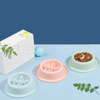 HKM-3386045 Pet Slow Food Bowl - Anti-Choking Feeding Dish, Simple Solid Color Design in Pink, Blue, and Green