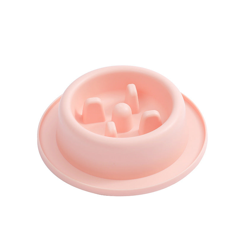 HKM-3386045 Pet Slow Food Bowl - Anti-Choking Feeding Dish, Simple Solid Color Design in Pink, Blue, and Green
