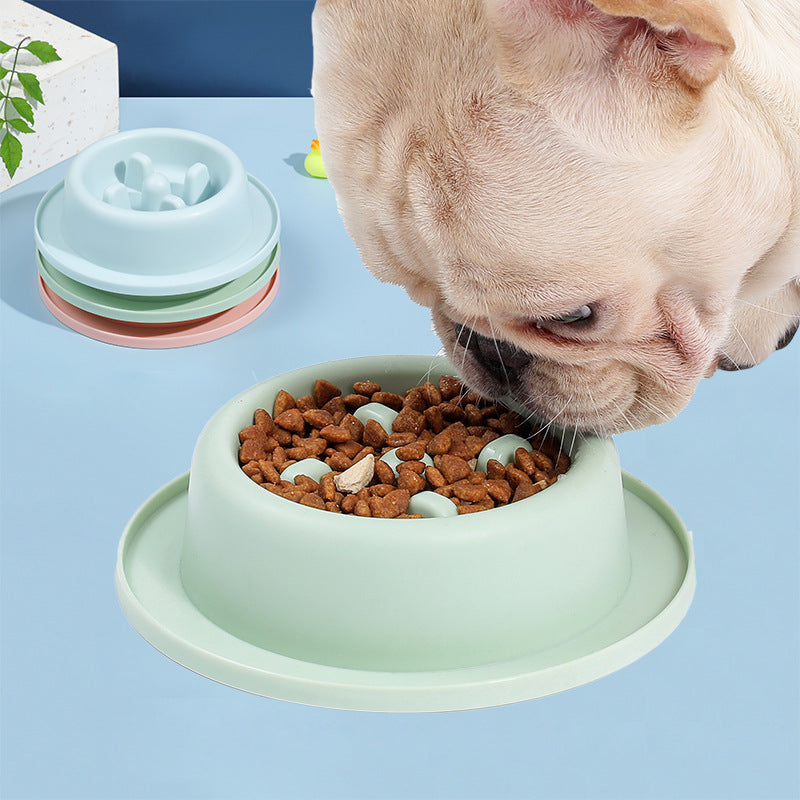 HKM-3386045 Pet Slow Food Bowl - Anti-Choking Feeding Dish, Simple Solid Color Design in Pink, Blue, and Green