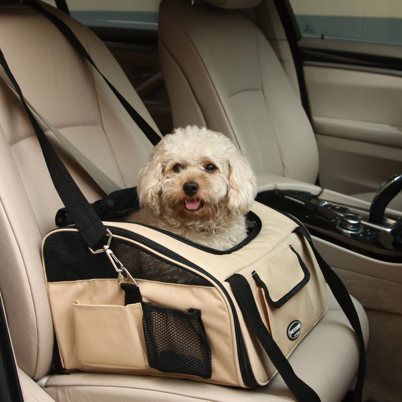 HKM-3387325 Portable Travel Pet Carrier for Dogs and Cats – Crossbody Design in Beige and Dark Gray