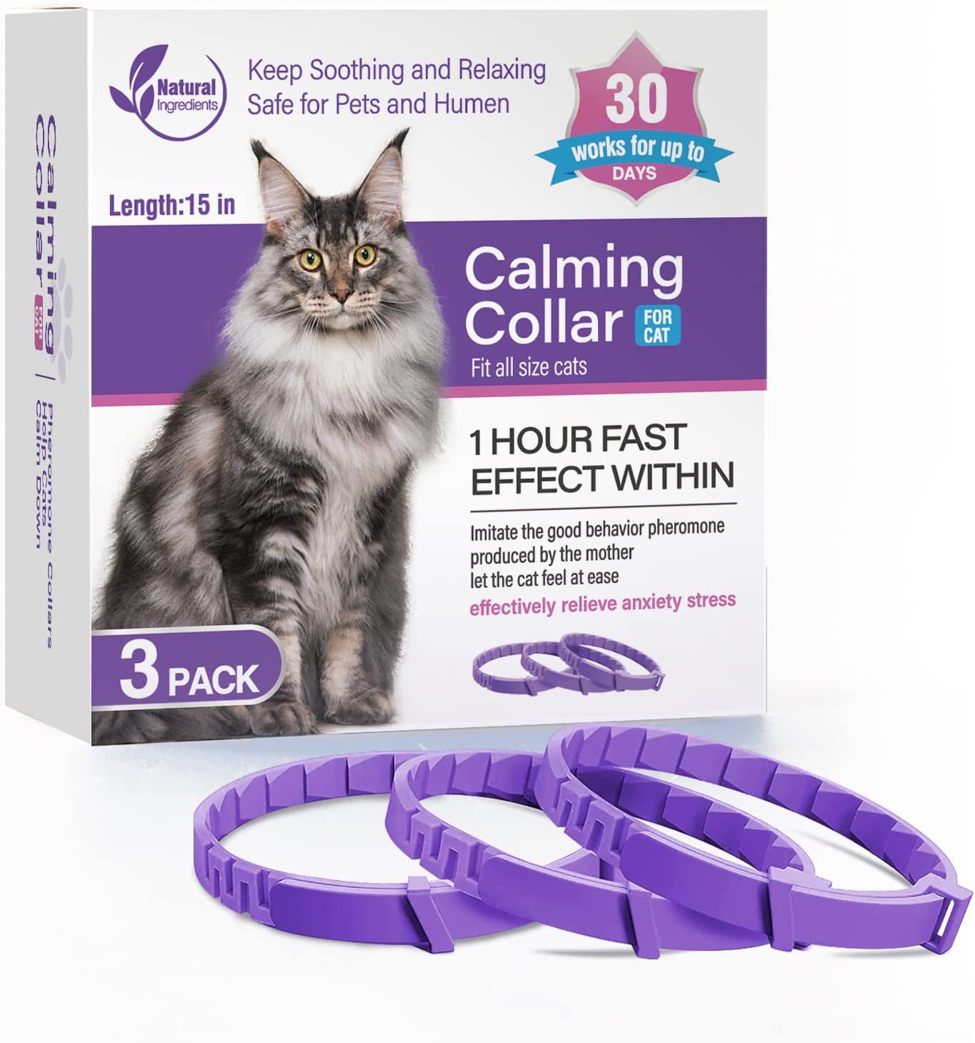 HKM-3387837 Pet Calming Collar for Cats and Dogs - 3 Pack, 4 Pack Options Available, Plastic Material, Plain Design