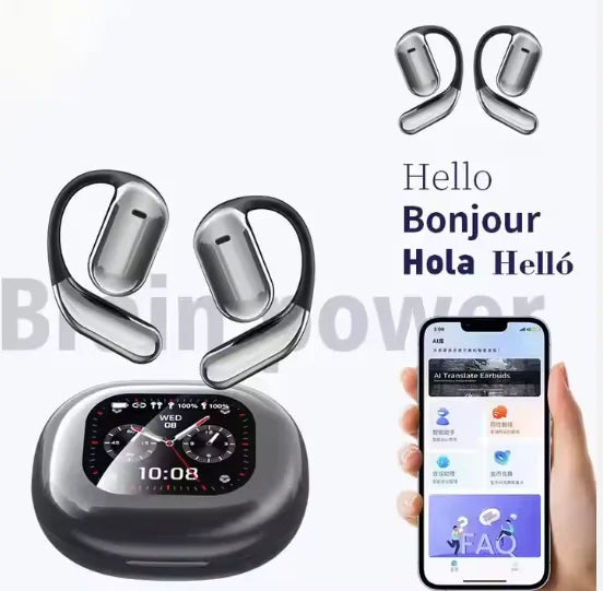 HKM-338835 AI Language Translation Wireless Earbuds with LCD Touch Screen and Bluetooth Connectivity
