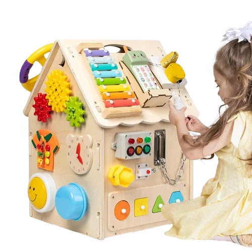 HKM-338835 Montessori Busy House Puzzle: Educational Wooden Toy for Kids Ages 0-14+