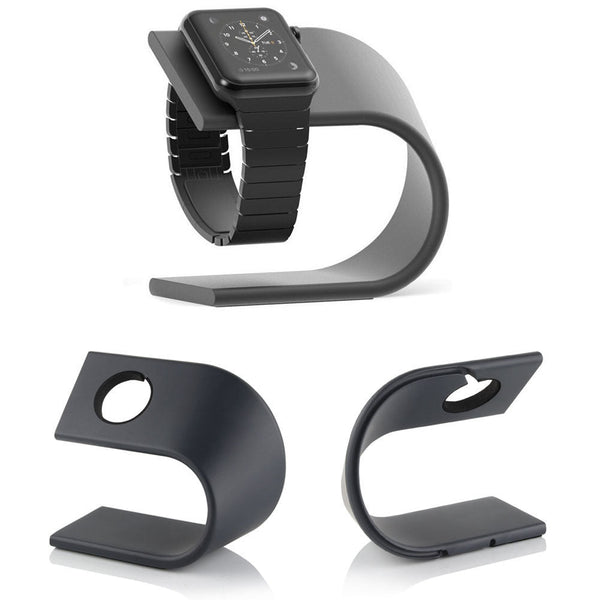 HKM-338899 Aluminum U-Shaped Charging Stand Compatible with Apple Watch Models 1-4 in Dark Gray and Silver