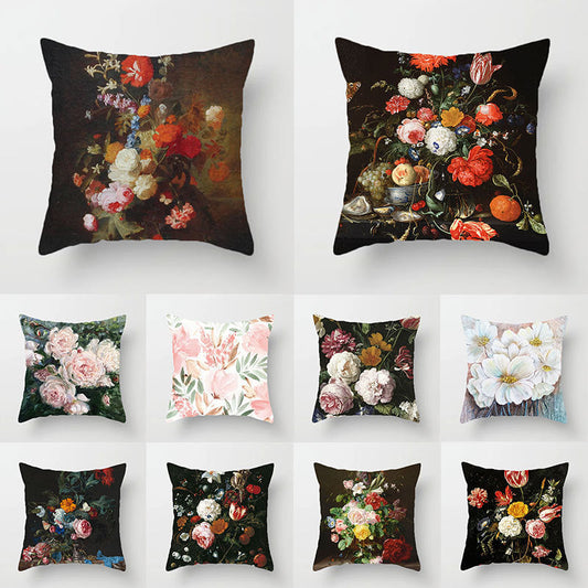 HKM-338899 Nordic Minimalist Corolla Red Rose Decorative Peach Skin Pillowcase