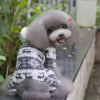 HKM-3390013 Fawn Snowflake Print Dog Outfit with Soft Fabric and Fur Ball Accents