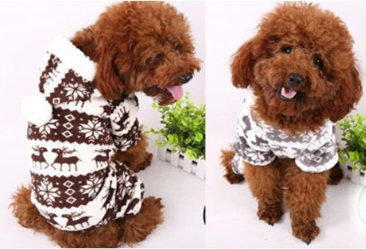 HKM-3390013 Fawn Snowflake Print Dog Outfit with Soft Fabric and Fur Ball Accents