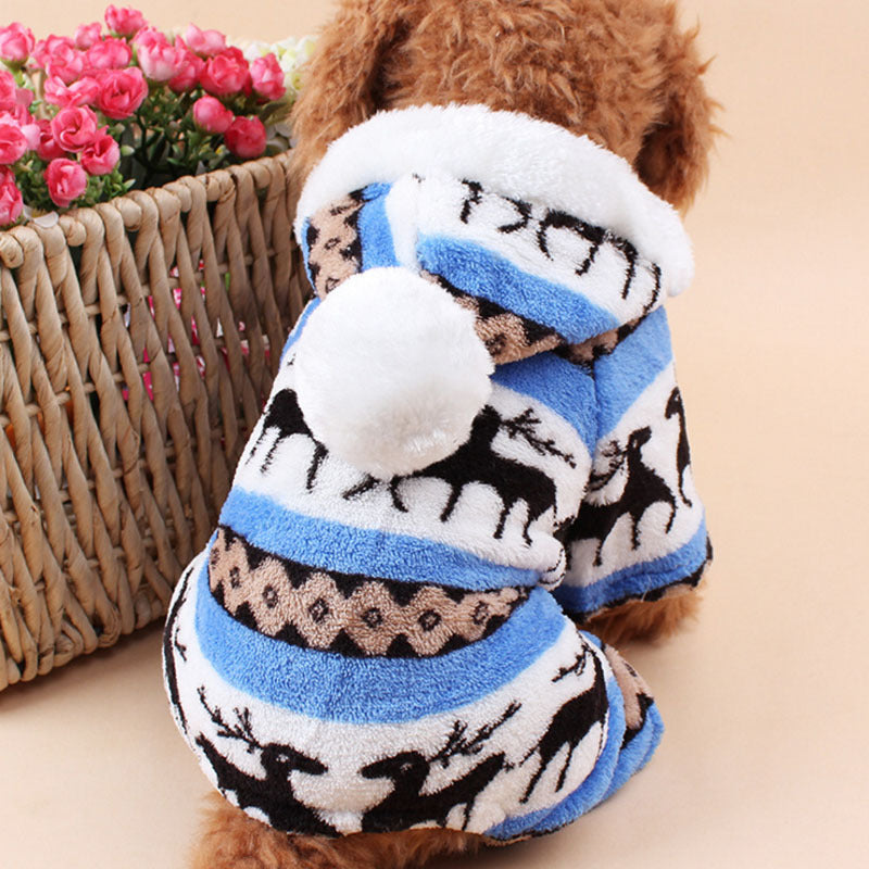 HKM-3390013 Fawn Snowflake Print Dog Outfit with Soft Fabric and Fur Ball Accents
