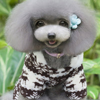 HKM-3390013 Fawn Snowflake Print Dog Outfit with Soft Fabric and Fur Ball Accents