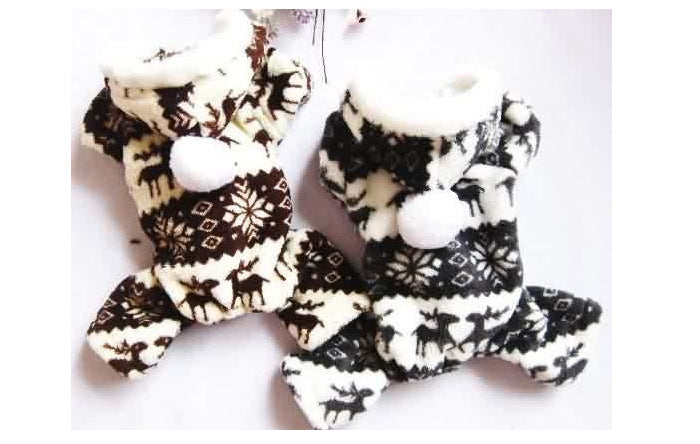 HKM-3390013 Fawn Snowflake Print Dog Outfit with Soft Fabric and Fur Ball Accents