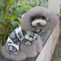 HKM-3390013 Fawn Snowflake Print Dog Outfit with Soft Fabric and Fur Ball Accents
