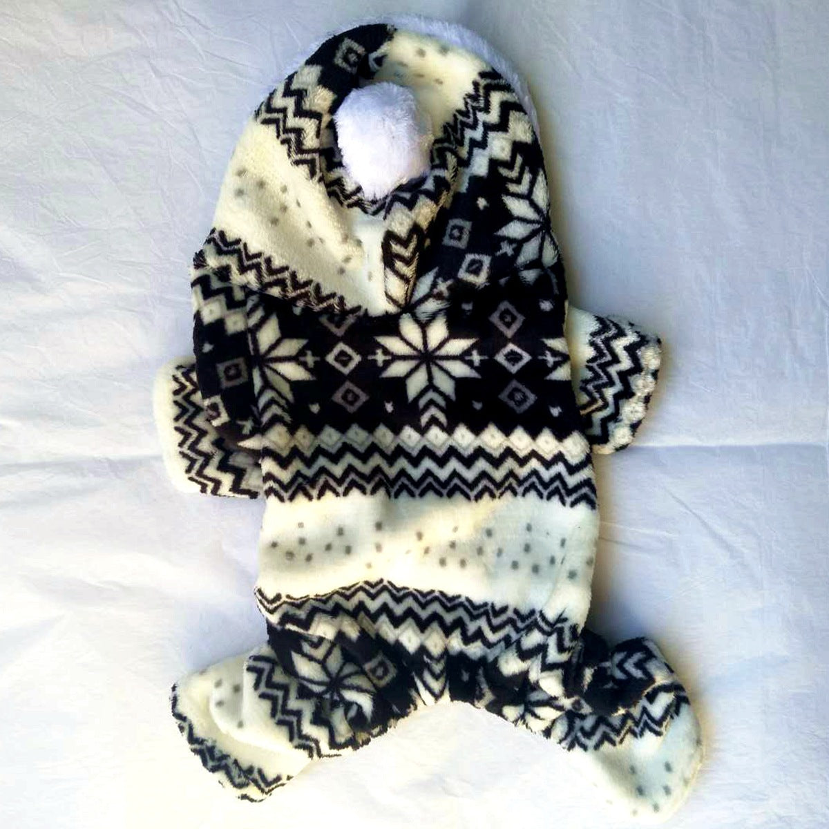 HKM-3390013 Fawn Snowflake Print Dog Outfit with Soft Fabric and Fur Ball Accents