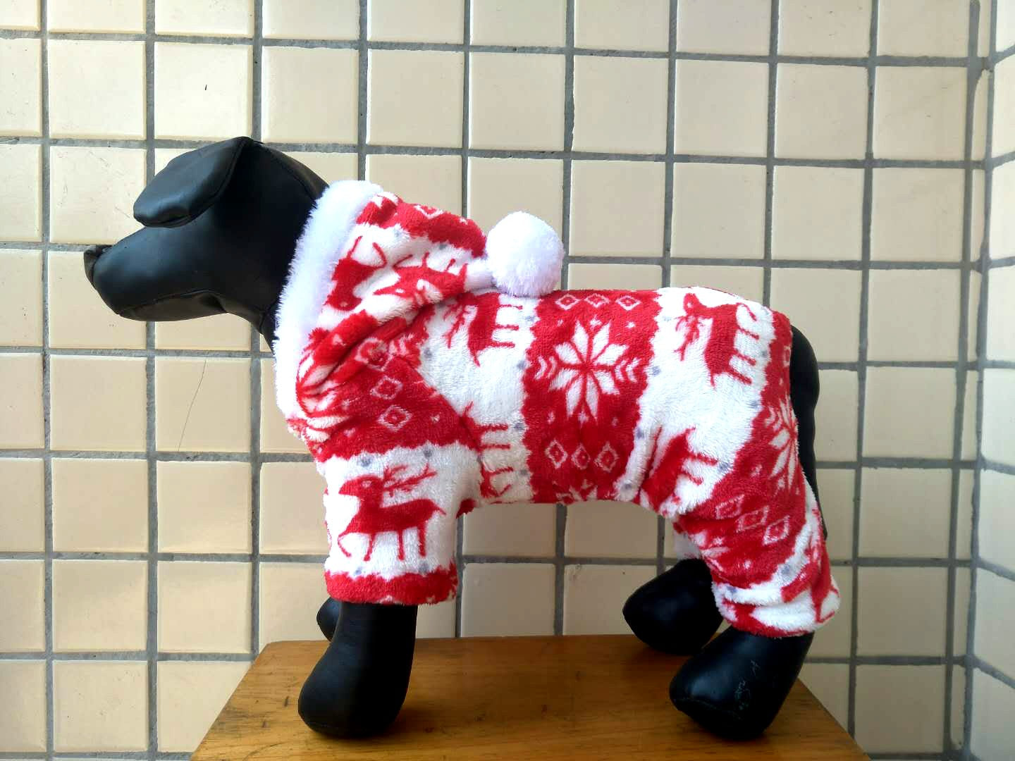 HKM-3390013 Fawn Snowflake Print Dog Outfit with Soft Fabric and Fur Ball Accents