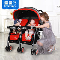 HKM-339027 Double Seat Twins Stroller - Side by Side Baby Pram with Adjustable Canopy and Safety Features