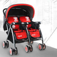 HKM-339027 Double Seat Twins Stroller - Side by Side Baby Pram with Adjustable Canopy and Safety Features