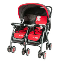 HKM-339027 Double Seat Twins Stroller - Side by Side Baby Pram with Adjustable Canopy and Safety Features
