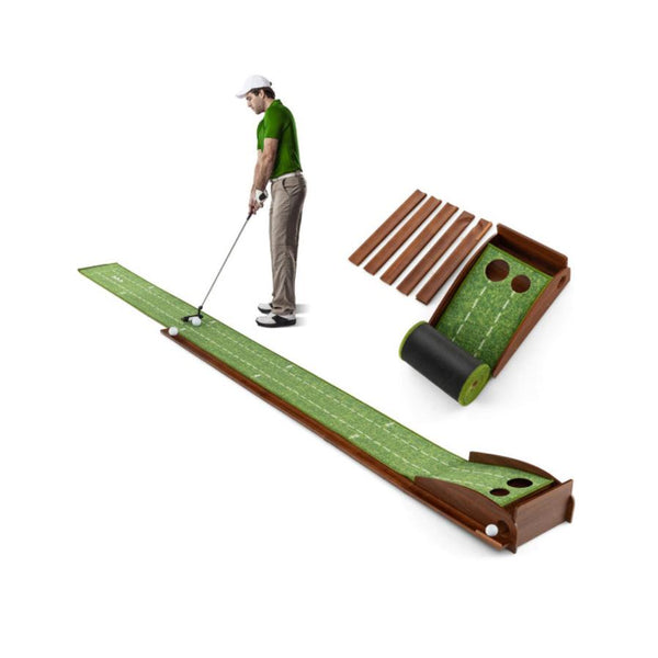 HKM-339027 Golf Putting Mat with Auto Ball Return and Dual Hole Sizes for Home Practice