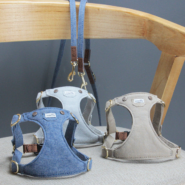 HKM-3390909 Adjustable Denim Dog Harness for Small to Medium Dogs - Comfortable and Durable Design