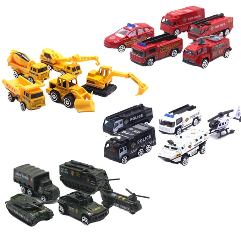 HKM-339091 Diecast Alloy Engineering Truck and Fire Fighting Model Vehicles - 1/64 Scale Miniature Toy Set for Kids