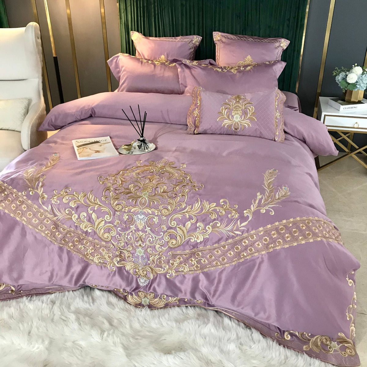 HKM-339155 Elegant Ice Silk Duvet Cover Set in Light Luxury European Style - 100% Cotton, 4-Piece Bedding Ensemble for 1.5m & 2m Beds