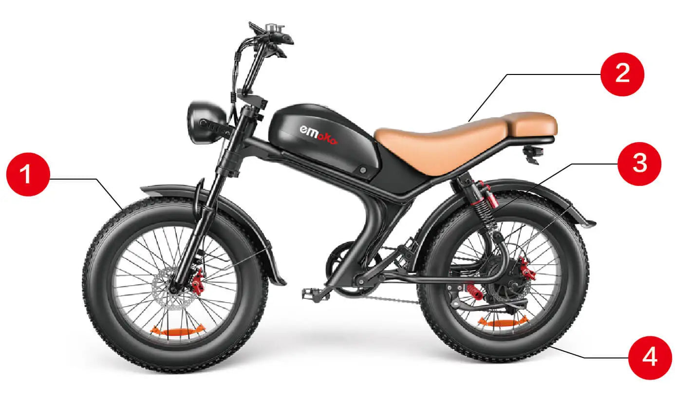 HKM-339155 Vintage Electric Fat Bike C93 750W Steel Frame 48V Integrated Battery 7-Speed Disc Brake 20-inch Tires