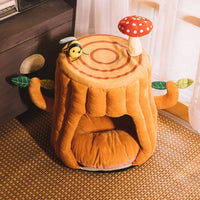 HKM-3391677 Cozy Semi-enclosed Cat House with Warm Sleeping Bag for Autumn and Winter - Tree Stump Design, 40CM High