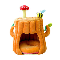 HKM-3391677 Cozy Semi-enclosed Cat House with Warm Sleeping Bag for Autumn and Winter - Tree Stump Design, 40CM High