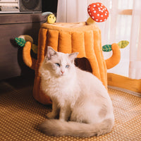 HKM-3391677 Cozy Semi-enclosed Cat House with Warm Sleeping Bag for Autumn and Winter - Tree Stump Design, 40CM High