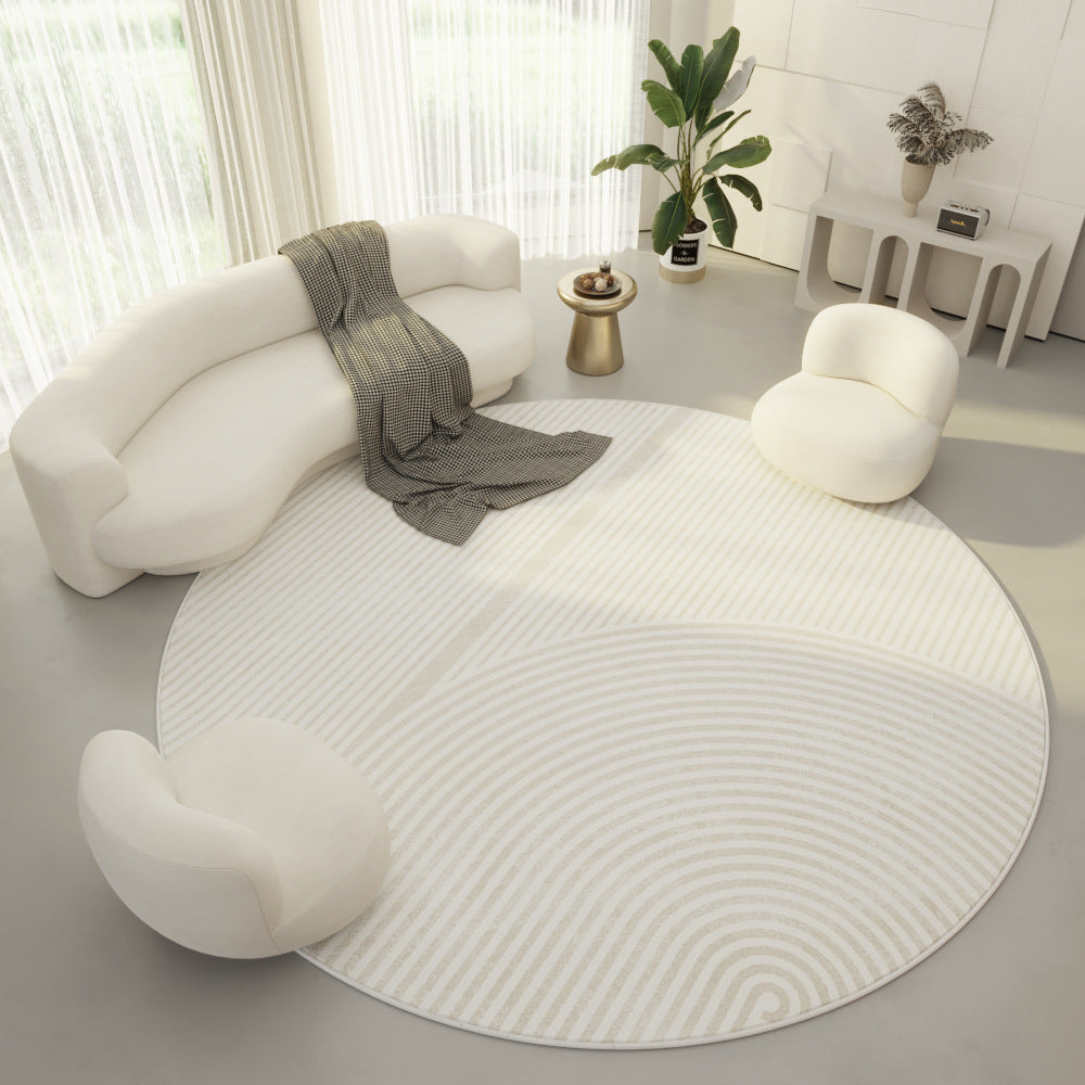 HKM-339219 Round Velvet Carpet - Simple Cream Color Non-Slip Mat for Living Room, Bedroom, and Porch