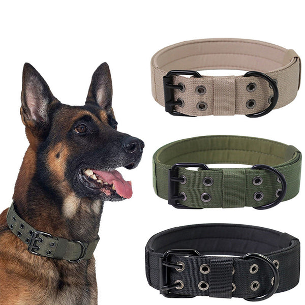 HKM-3393085 Adjustable Military Dog Collar with Metal D Ring & Buckle for Medium to Large Dogs