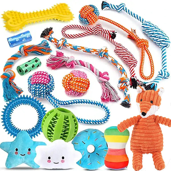 HKM-339347 Durable 18-Pack Teeth Cleaning Interactive Chew Dog Toys Set