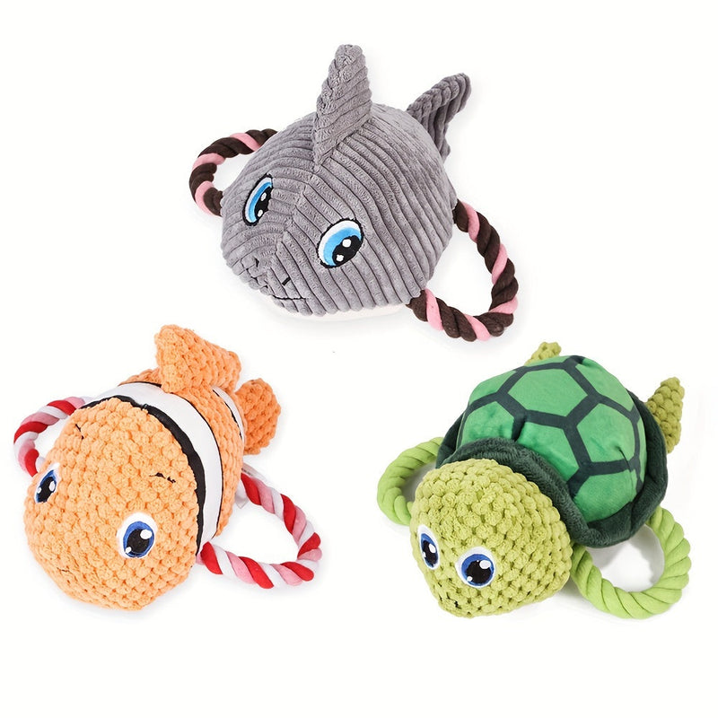 HKM-3394877 Interactive Turtle-Shaped Chew Toy for Dogs - Plush Knot Toy for Pets