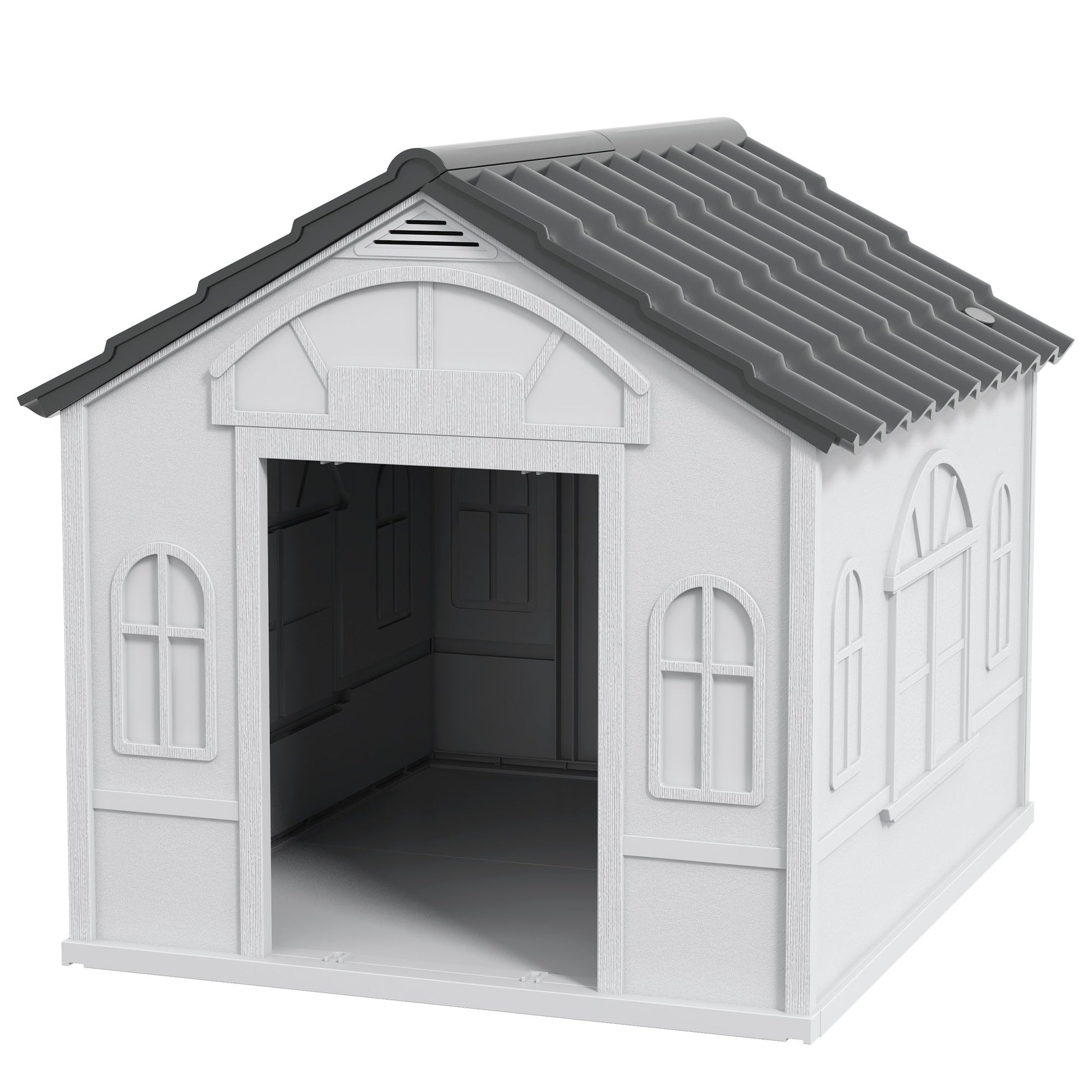 HKM-3395261 Water-Resistant Indoor/Outdoor Dog House with Large Door and Easy Assembly for Small to Medium Dogs - Gray
