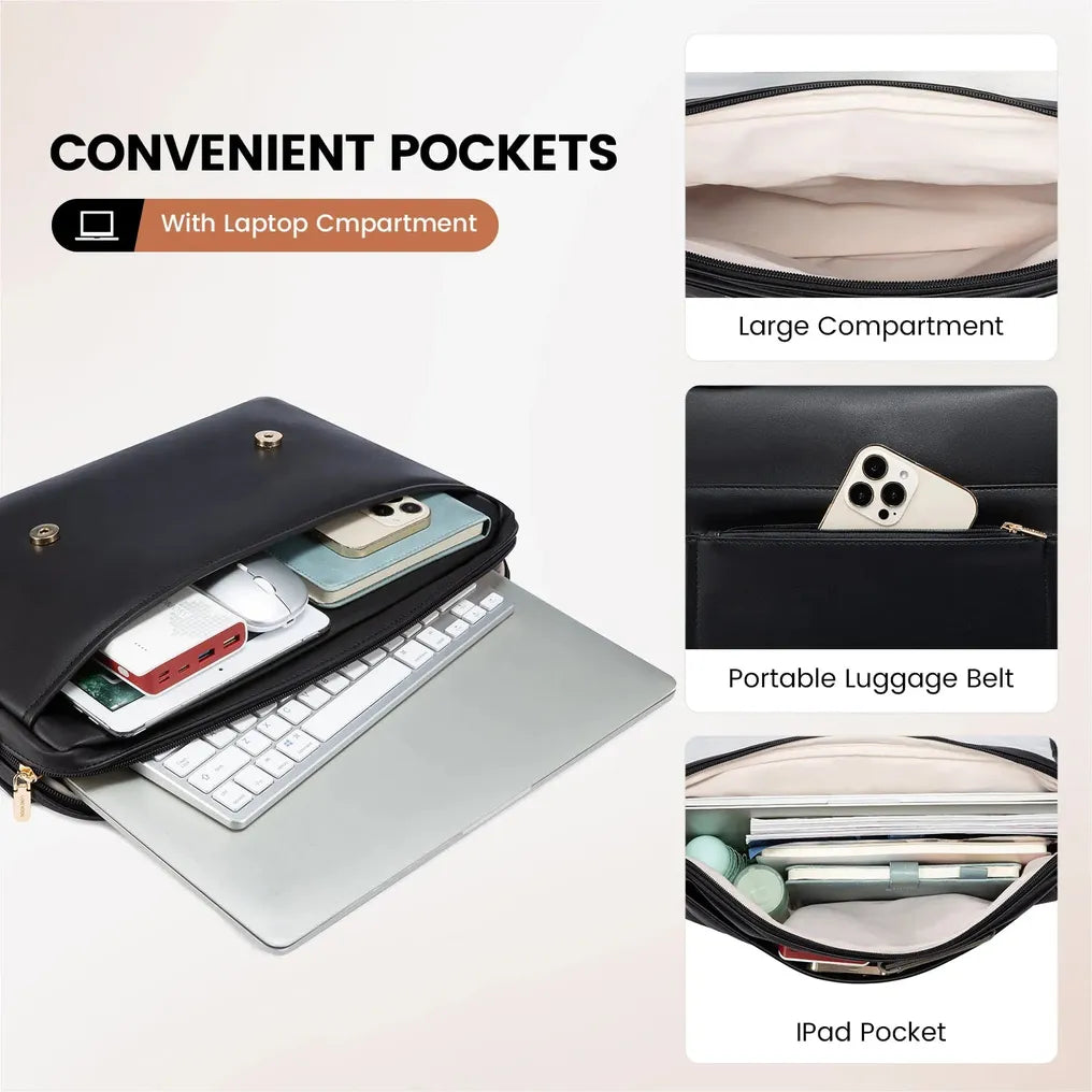 HKM-339539 Vintage Waterproof PU Leather 15.6 Inch Laptop Briefcase for Men and Women - Lightweight Office Bag