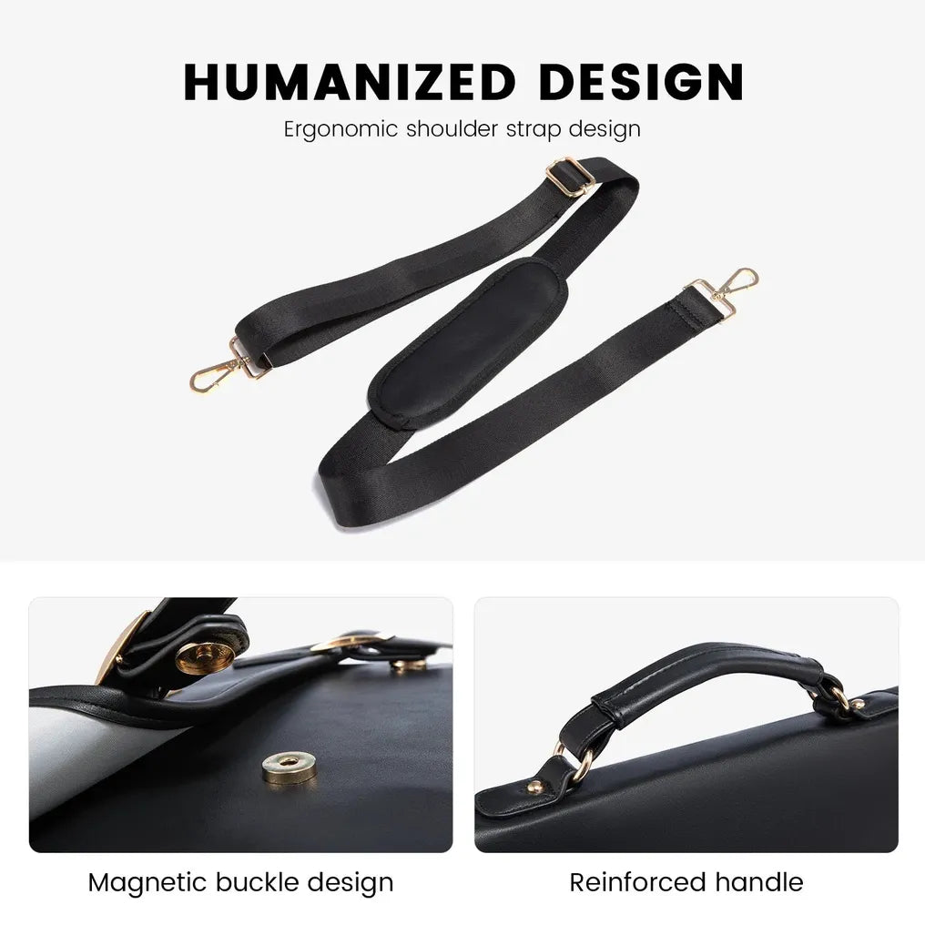 HKM-339539 Vintage Waterproof PU Leather 15.6 Inch Laptop Briefcase for Men and Women - Lightweight Office Bag