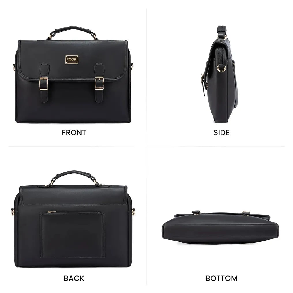 HKM-339539 Vintage Waterproof PU Leather 15.6 Inch Laptop Briefcase for Men and Women - Lightweight Office Bag
